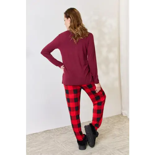 Cozy Full Size Plaid Round Neck Pants Pajama Set