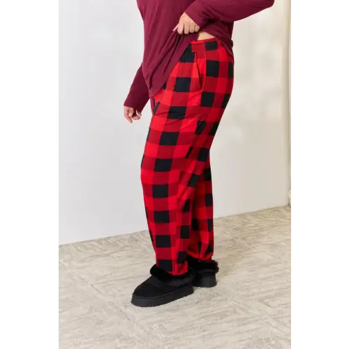 Cozy Full Size Plaid Round Neck Pants Pajama Set