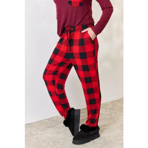 Cozy Full Size Plaid Round Neck Pants Pajama Set