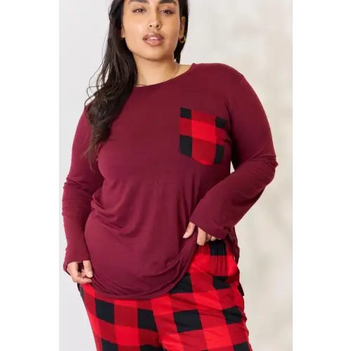 Cozy Full Size Plaid Round Neck Pants Pajama Set
