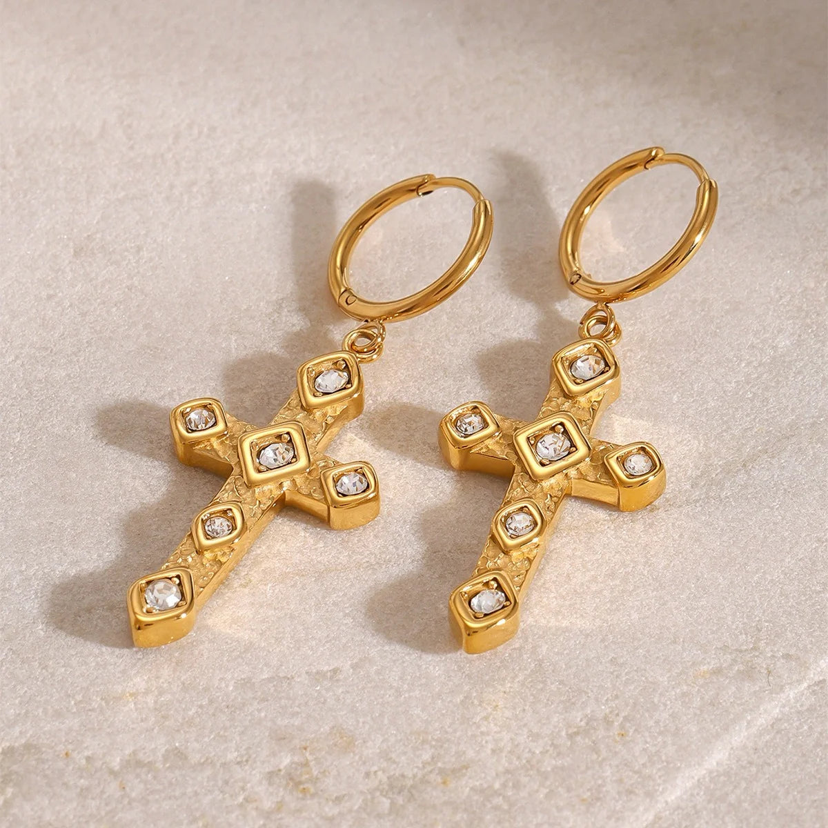 Cross Gemstone-Inlaid Earrings