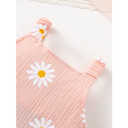 Daisy Textured Wide Strap Romper for Babies in Soft Cotton