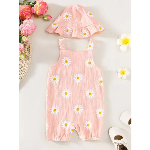 Daisy Textured Wide Strap Romper for Babies in Soft Cotton