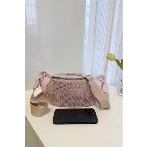 Dazzling Black Rhinestone Leather Sling Bag