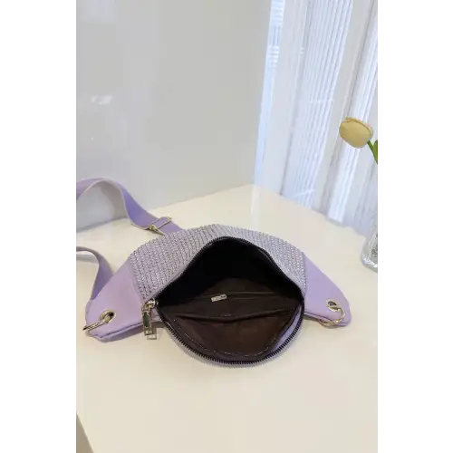 Dazzling Black Rhinestone Leather Sling Bag
