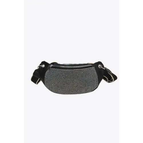 Dazzling Black Rhinestone Leather Sling Bag Black One Size