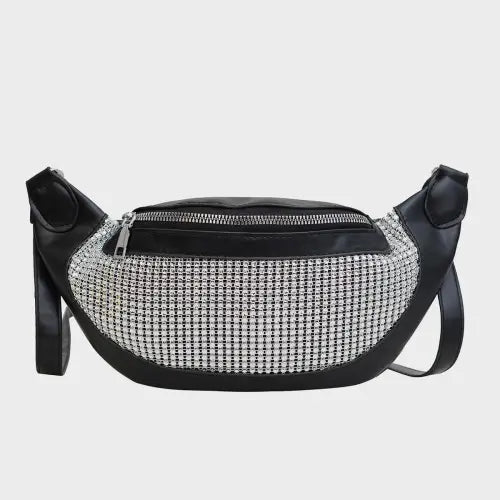 Dazzling Black & Silver Rhinestone Leather Sling Bag Black One Size