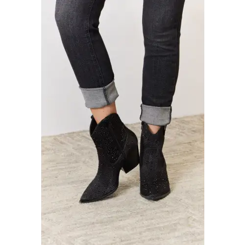 Rhinestone Ankle Cowboy Boots Black Rhinestone