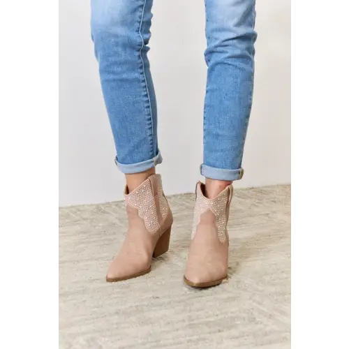 Rhinestone Cowgirl Booties Blush