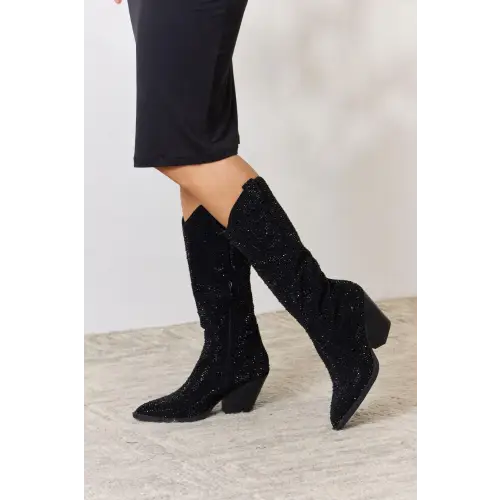 Knee High Cowboy Boots Black