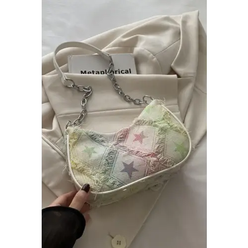 Dazzling Fringe Star Print Shoulder Bag for Stellar Style Ivory One Size