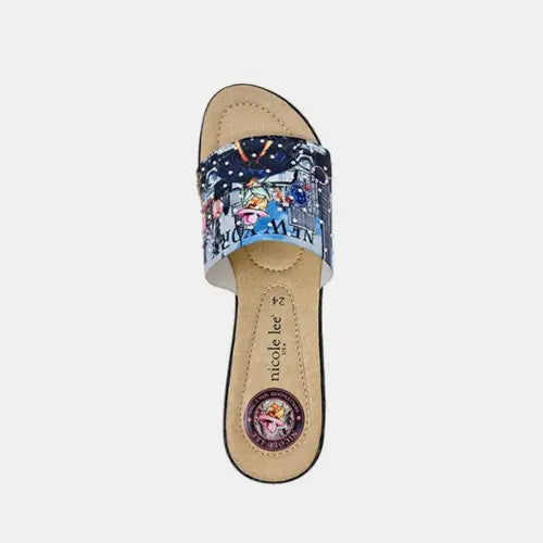 New York USA Rhinestone Wedge Slippers