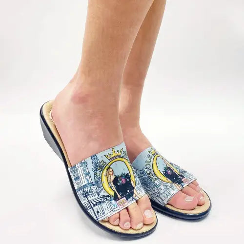 New York USA Rhinestone Wedge Slippers