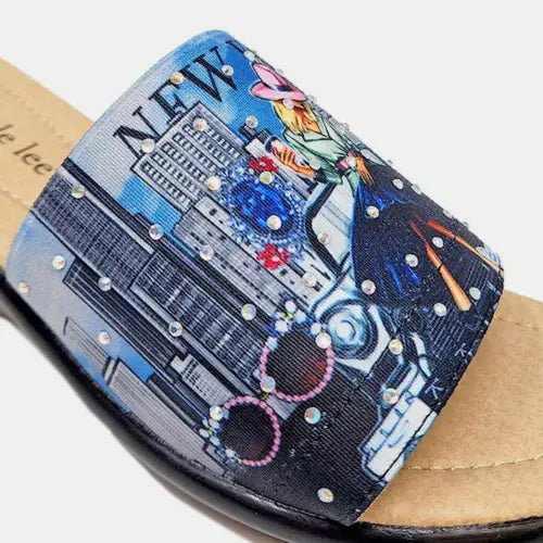 New York USA Rhinestone Wedge Slippers