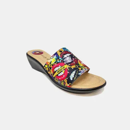 New York USA Rhinestone Wedge Slippers
