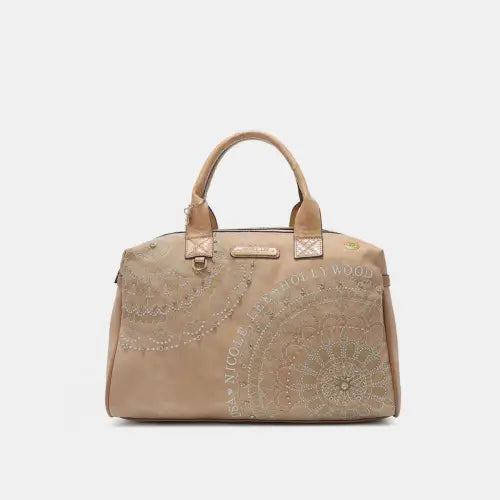 Rhinestone Boston Bag Beige One Size
