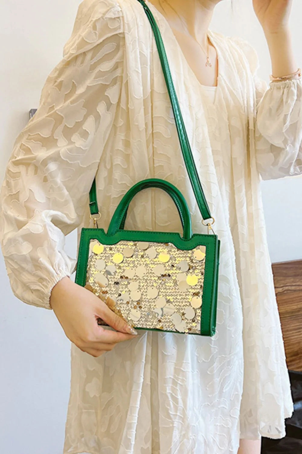 Dazzling PU Leather Sequin Handbag Shimmers