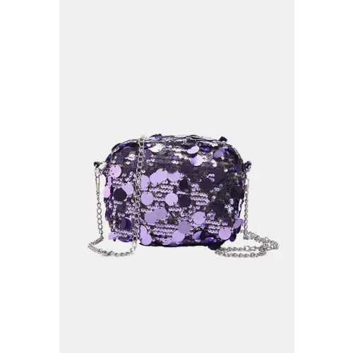 Sequin Chain Shoulder Bag Purple One Size