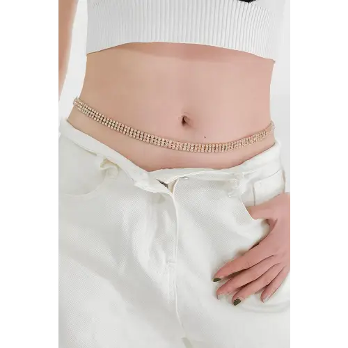 Fancy Rhinestone Alloy Belt Gold One Size