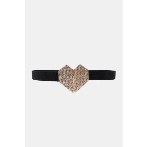 Rhinestone Heart Belt Black One Size