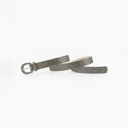 Silver Sparkle Leather Belt Khaki