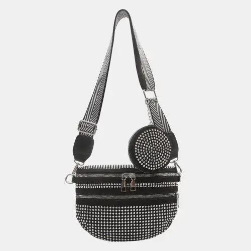 Dazzling Studded Adjustable Strap Crossbody Bag for Night Out Glam Silver One Size