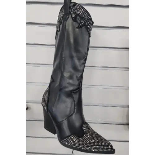 Dazzling Chunky Heel Rhinestone Western Boots