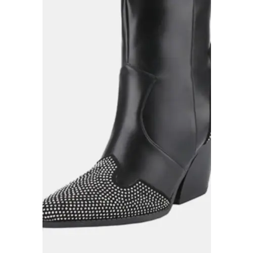 Dazzling Chunky Heel Rhinestone Western Boots