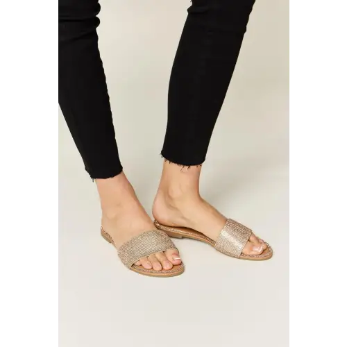 Dazzling Rhinestone Open Toe Gold Slide Sandals ROSE GOLD