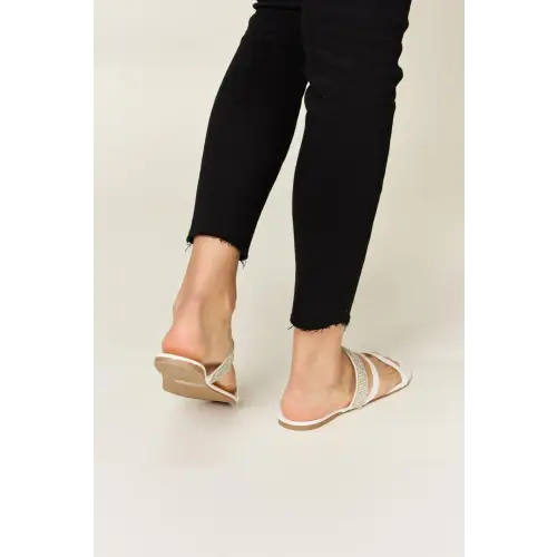 Dazzling Rhinestone Strappy Flat Sandals