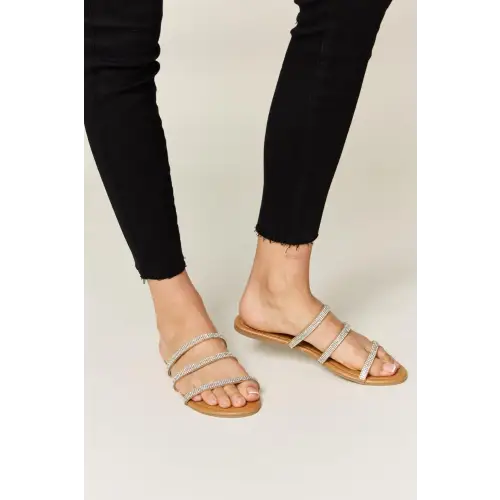 Dazzling Rhinestone Three-Strap Flat Sandals
