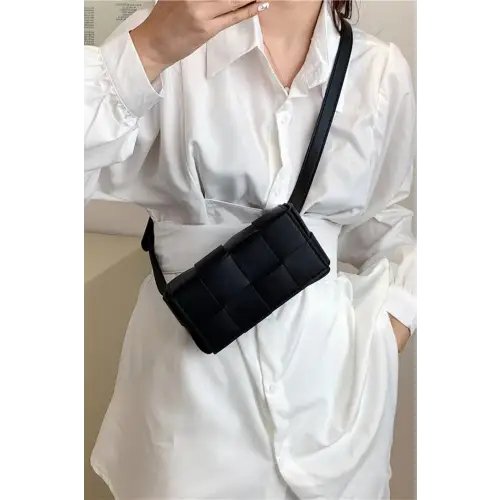 Dazzling Vegan Leather Woven Crossbody Bag Black One Size