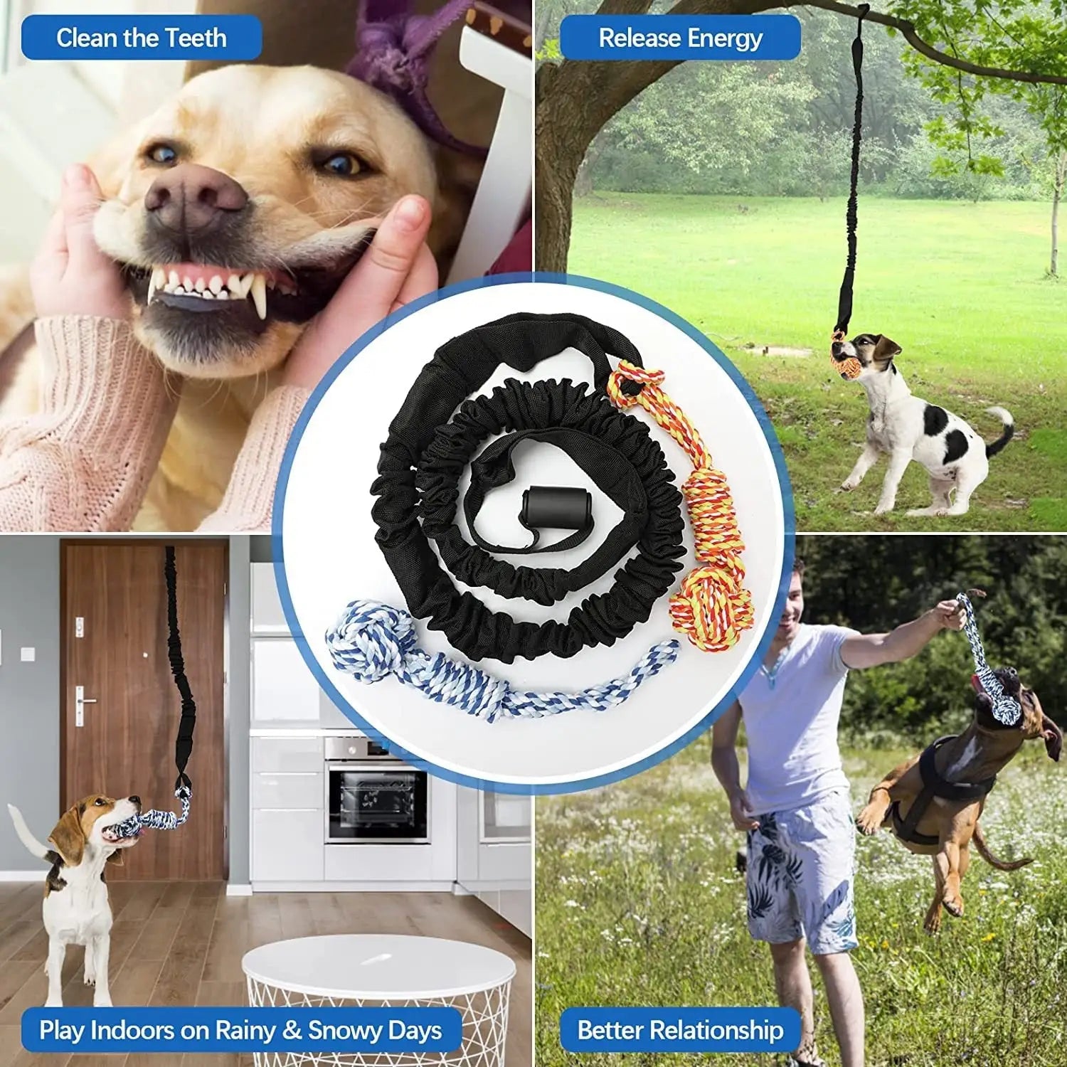 Cotton Balls Interactive Bungee Dog Tug Toy - Hanging Rope Ball for Solo Play & Exercise