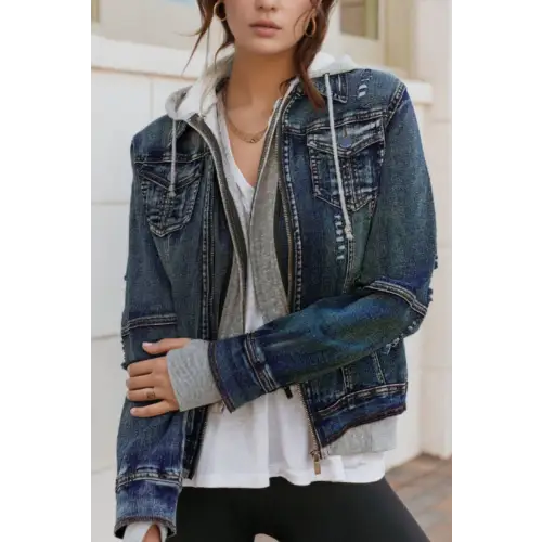 Hooded Denim Jacket Dark Blue