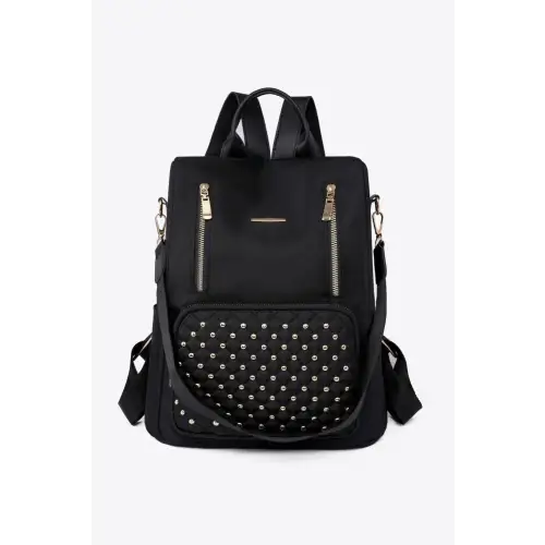 Edgy Zipper Pocket Beaded Backpack Black One Size