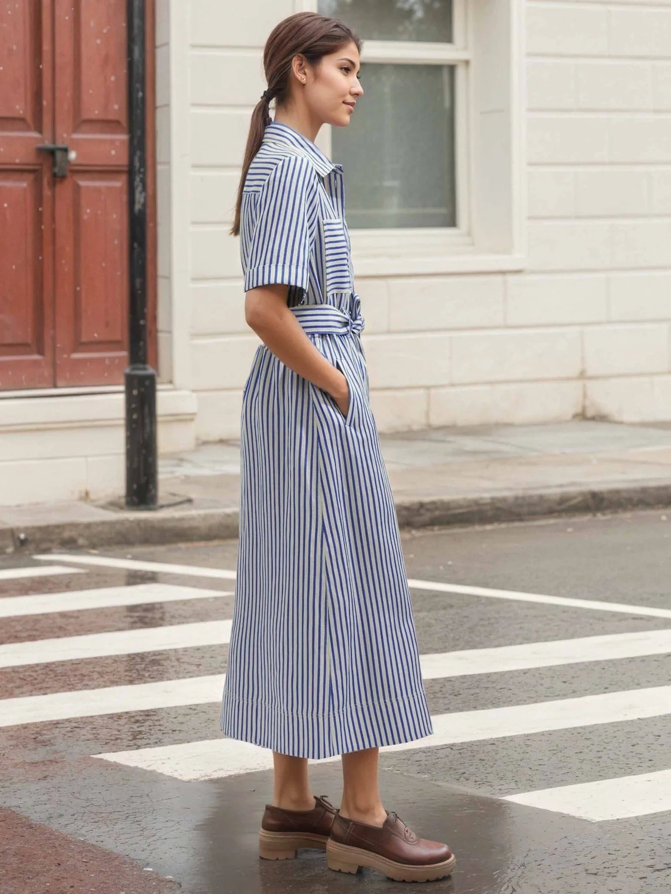 Elegant Blue Stripes Dress
