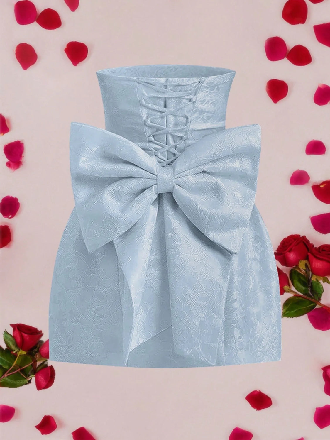 Elegant Bow Light Blue Lace-Up Dress
