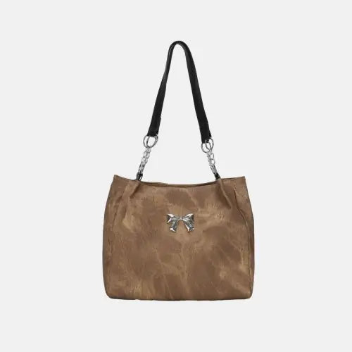 Elegant Bow Medium Tote Bag Camel One Size