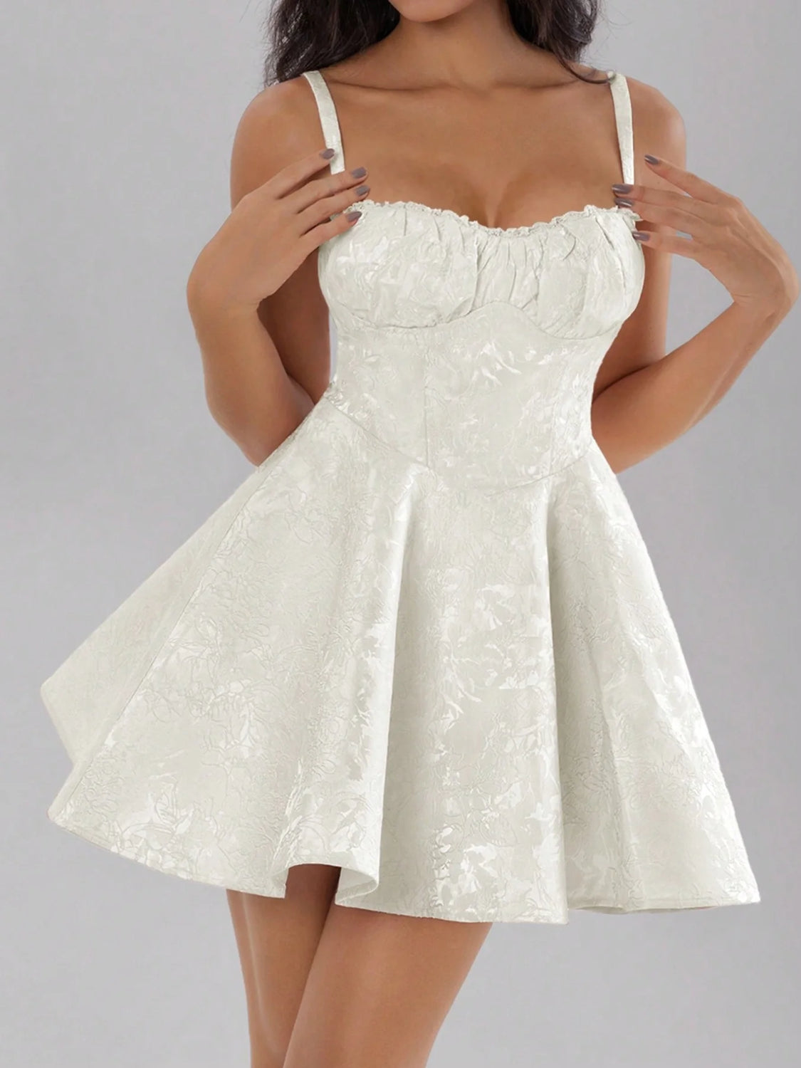 Elegant Bow Ruched White Dress