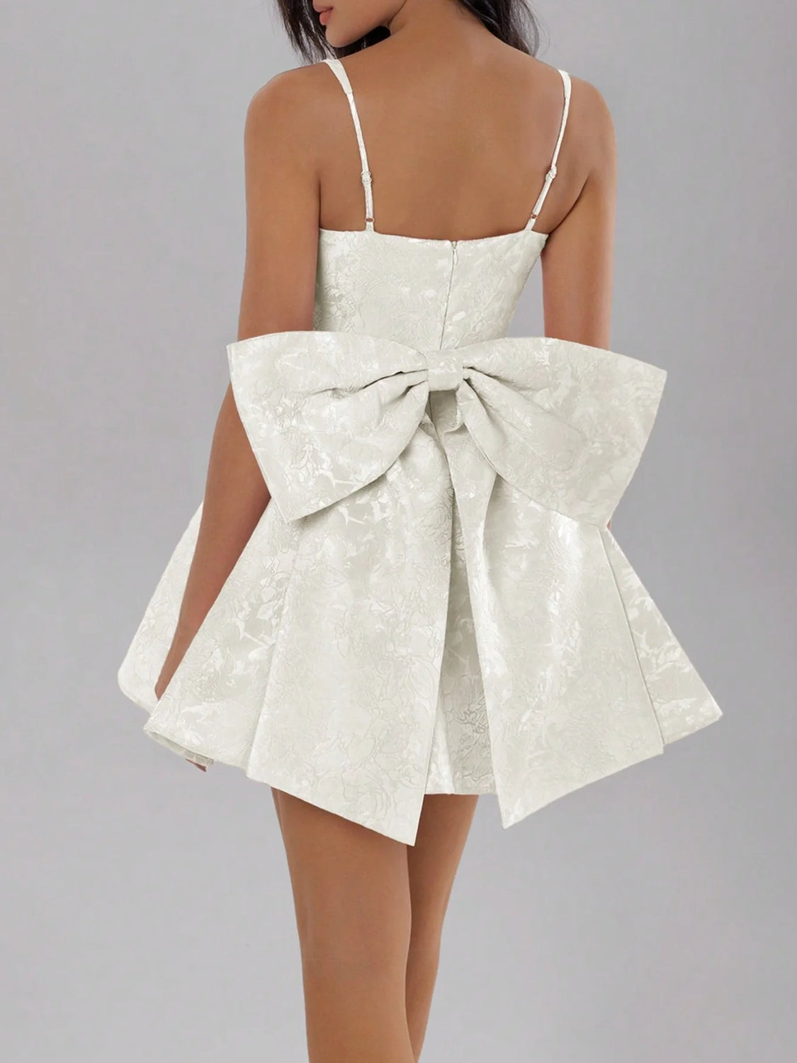 Elegant Bow Ruched White Dress