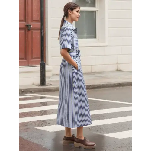 Elegant Blue Stripes Dress
