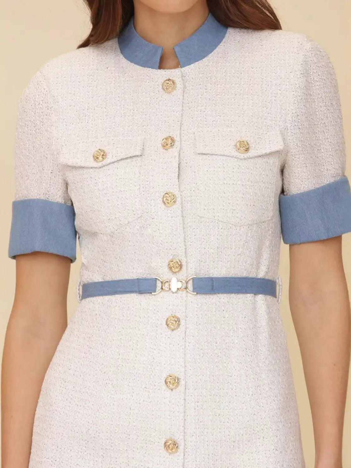 Elegant Contrast Button Mini Dress