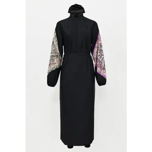 Elegant Drawstring Printed Long Sleeve Dress Swim Set