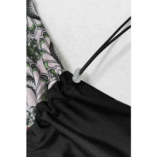Elegant Drawstring Printed Long Sleeve Dress Swim Set