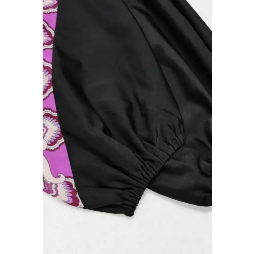 Elegant Drawstring Printed Long Sleeve Dress Swim Set