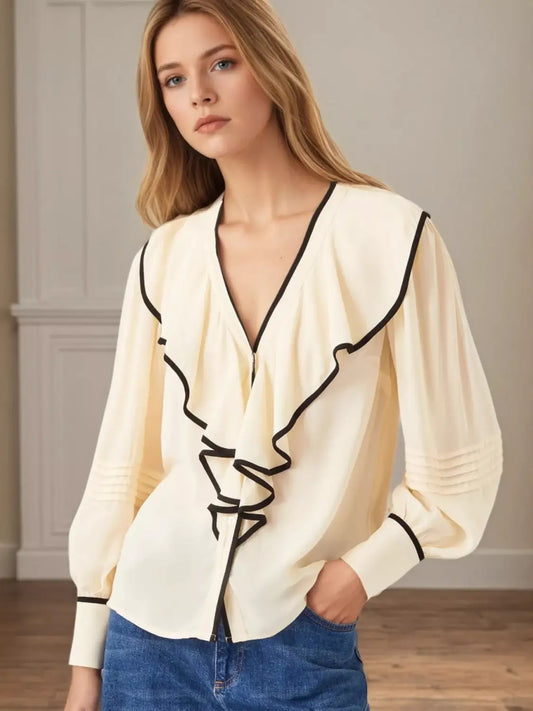 Elegant Ruffled Blouse Cream