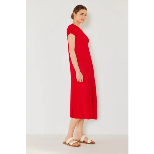 Pleated Sleeve Midi Dress