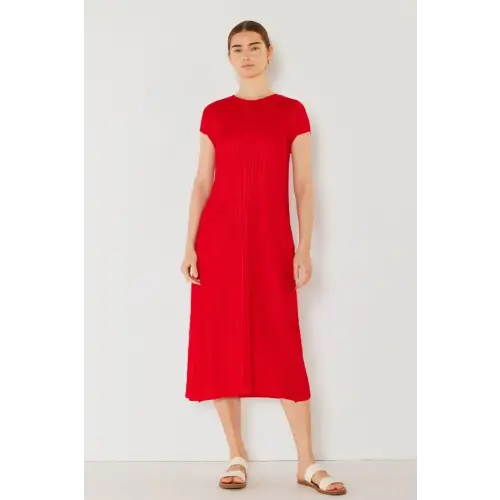 Pleated Sleeve Midi Dress