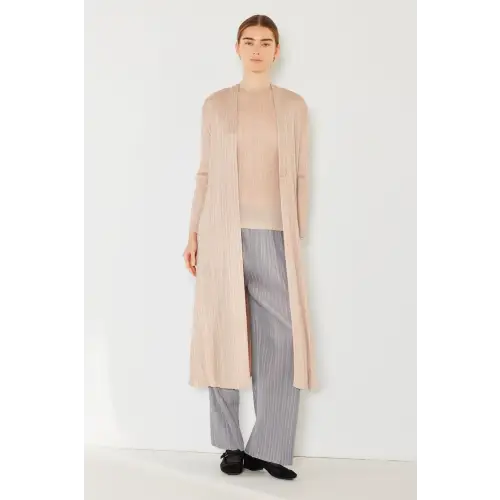 Pleated Long Sleeve Cardigan Beige