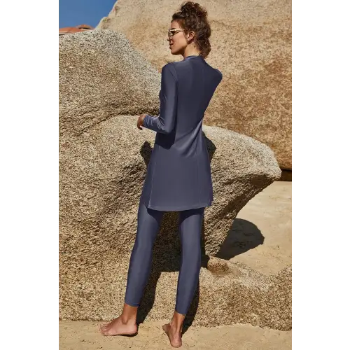 Elegant Olive Slit Mock Neck Long Sleeve Pants Swim Set